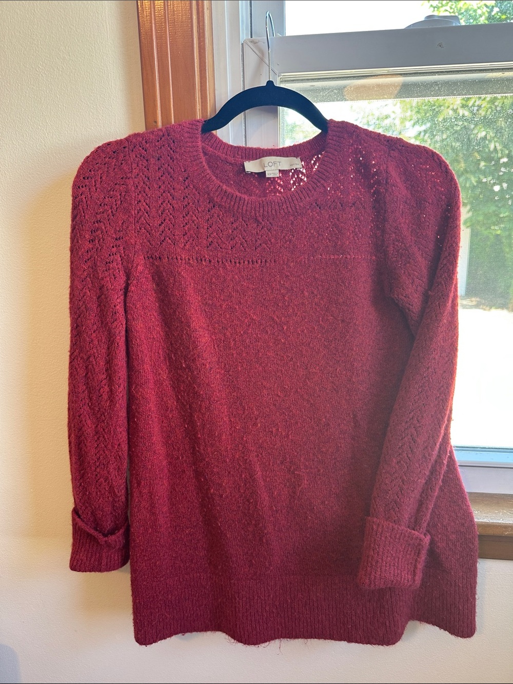 LOFT Wine-Red Knit Crewneck Sweater
